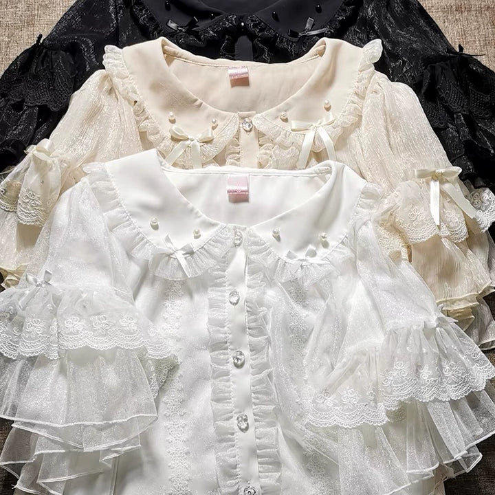 (Buyforme)Sakurada Fawn~ Lolita Sweetheart Cute Snowflake Chiffon Blouse   