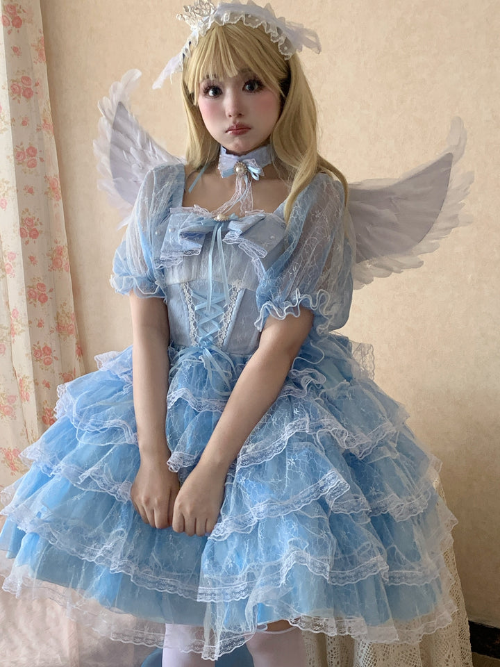 Daydream Whisper~Shisan District~Wedding Lolita OP Suit with Angel Demon Wings