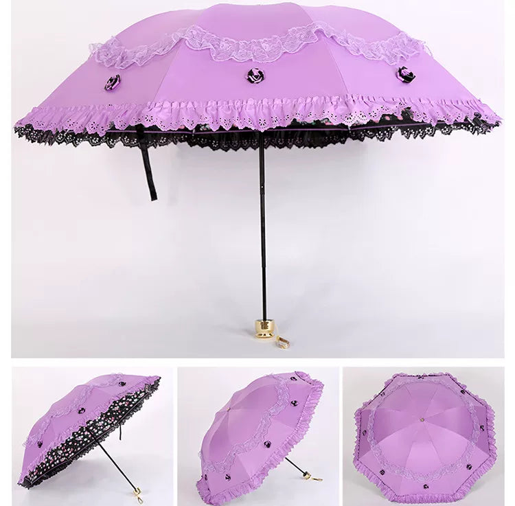 Foldable Lolita Parasol, Floral and Embroidery Detail 45591:855738