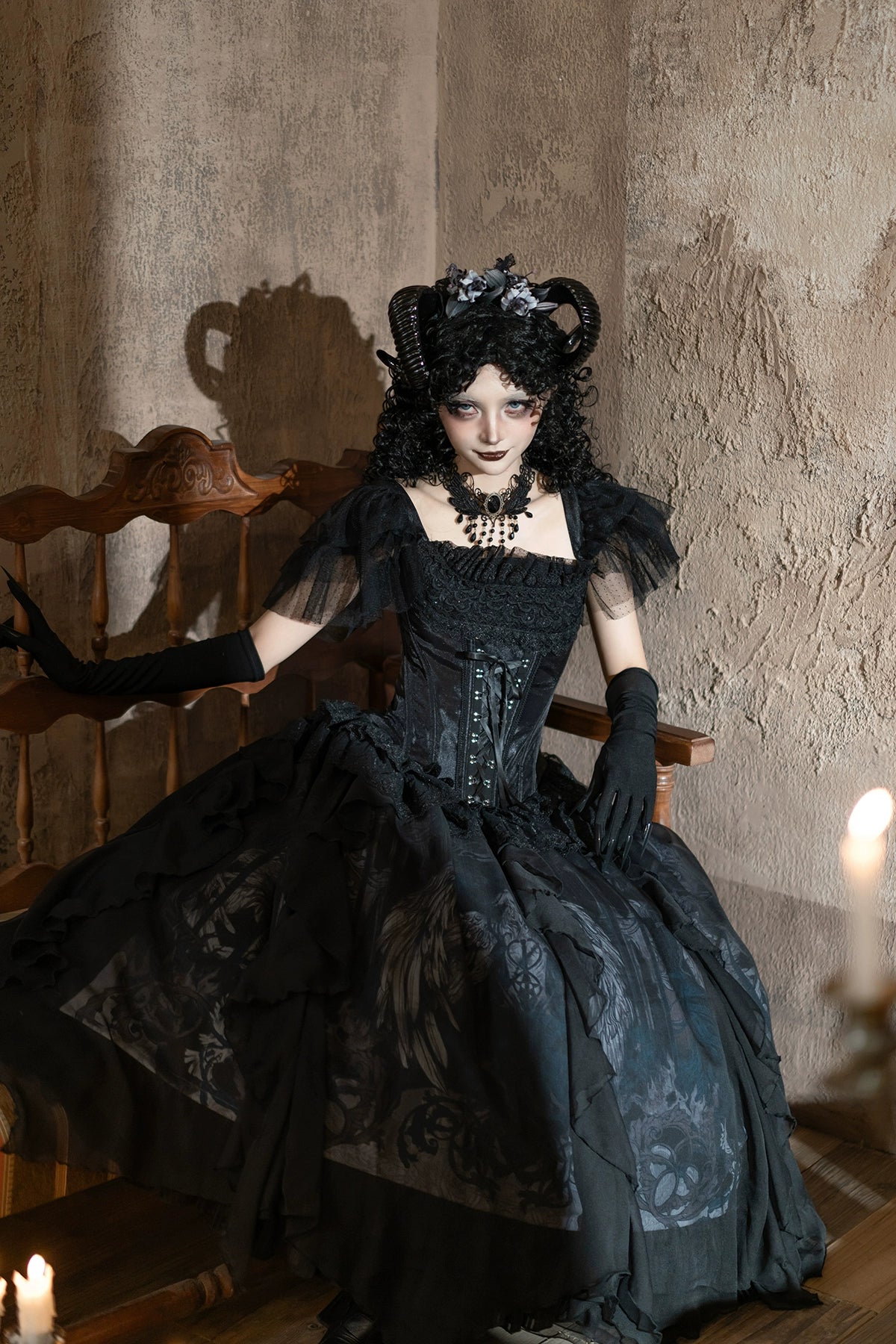 Muppet Mind Ben - Demon Goat - Gothic Lolita Corset & Printed SK 44183:797556