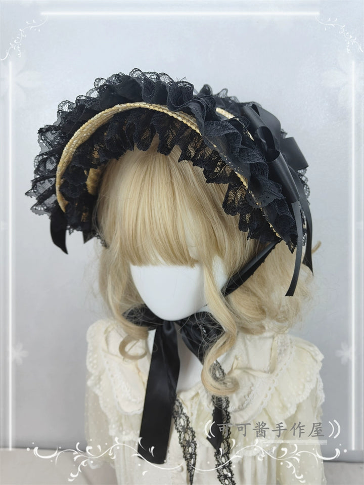Cocoa Jam~Country Lolita Bonnet Lace Flower Flat Cap Multicolors Customized 36112:524660