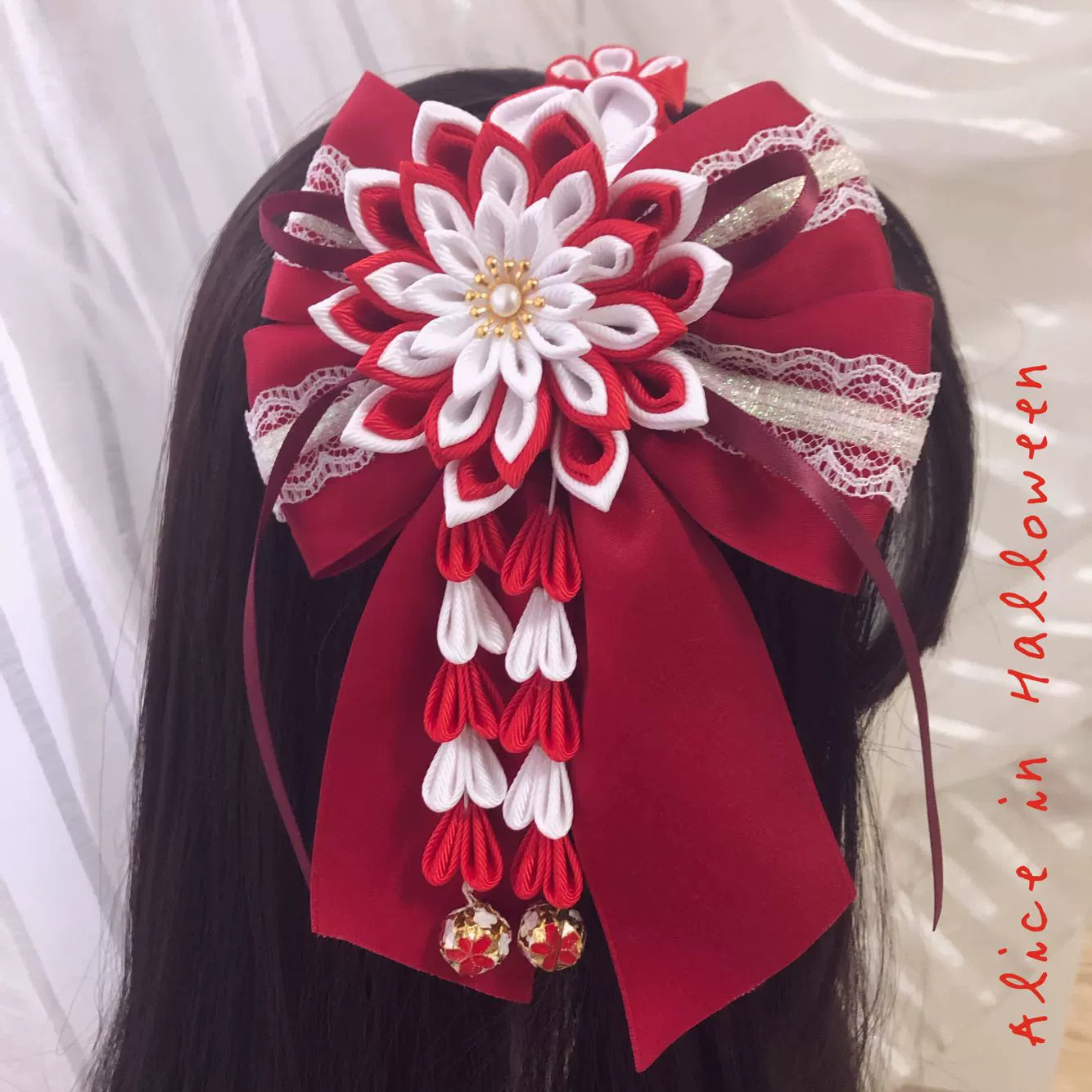 (BFM)Halloween Alice~Daydream~Lolita Accessories KC Hairpin Lace Tassels Red  