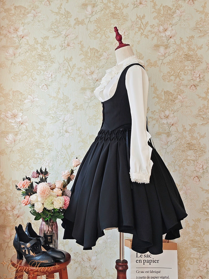 Sentaro~Pleated Irregular Knit Floral Slim Fit Vest and Half Skirt Set   