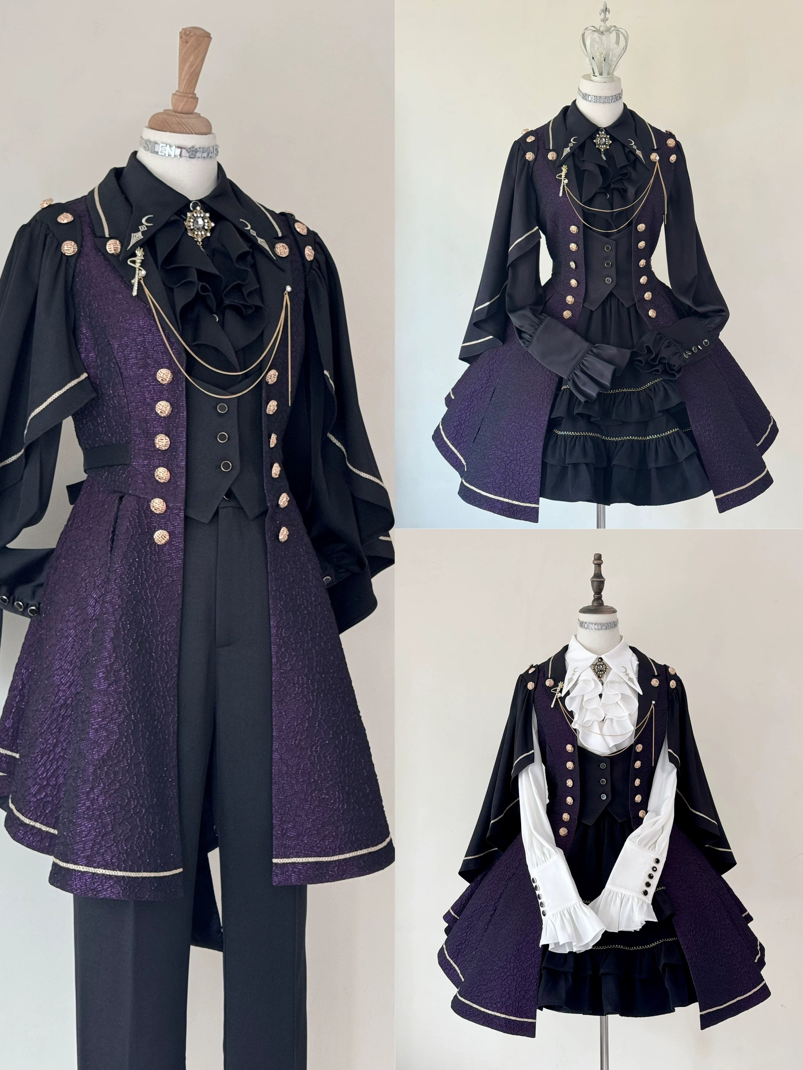 Fallen Moon Code - Retro Military Lolita Capelet-Sleeve Set: Vest, Skirt & Pants 45480:849685