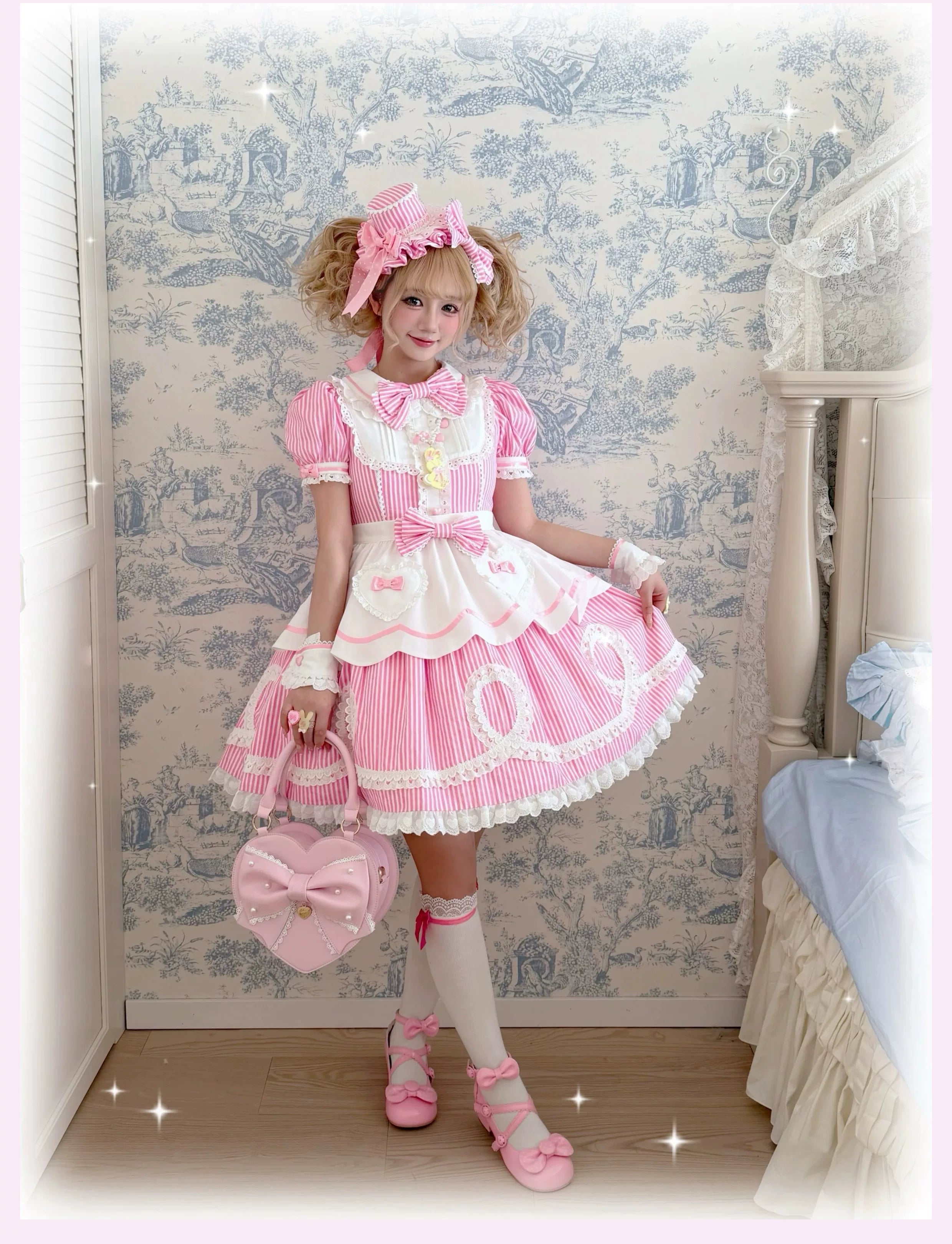 Candy Shop Manager - Old School Lolita Striped OP Dress, Detachable Apron 44788:822056