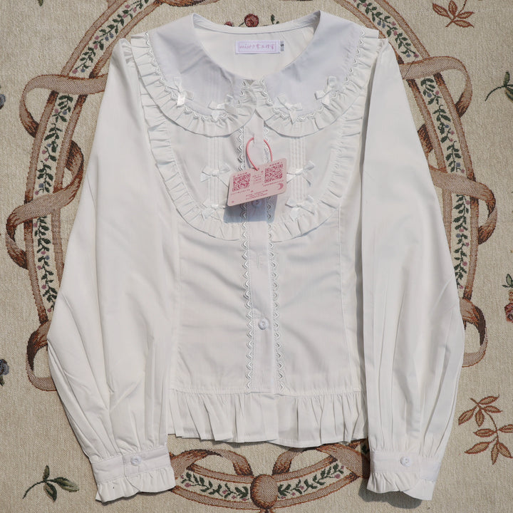 MIST~Sweet Lolita Blouse Doll Collar Lolita Shirt With Bubble Sleeve S White 