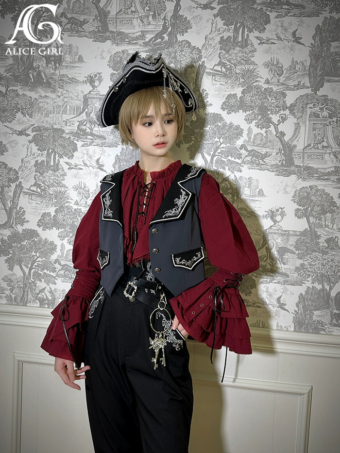 Alice girl~Nautical Treasure Map~Elegant Lolita Princess Sleeve V-neck Blouse   