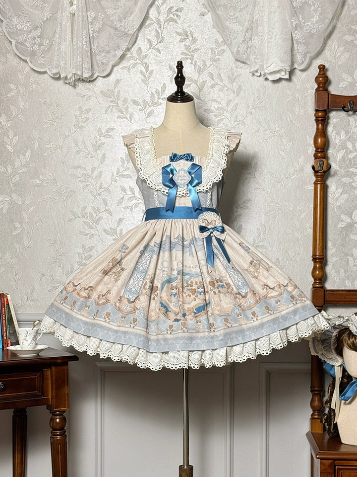 Alice Girl~Sea Salt Fairytale~Sweet Lolita JSK Doll-like Lolita Printed Dress Blue JSK only XS