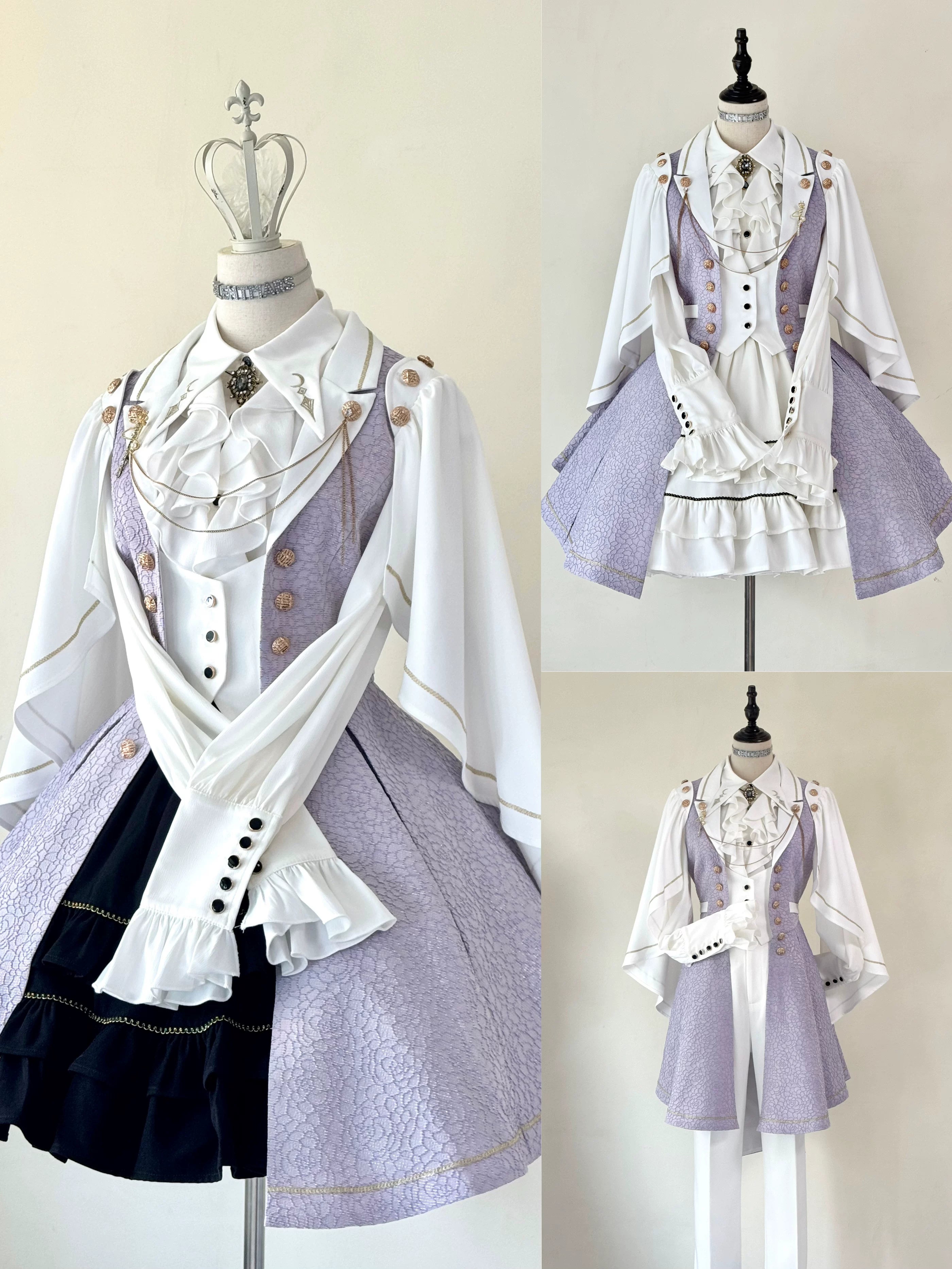 Fallen Moon Code - Retro Military Lolita Capelet-Sleeve Set: Vest, Skirt & Pants 45480:849662