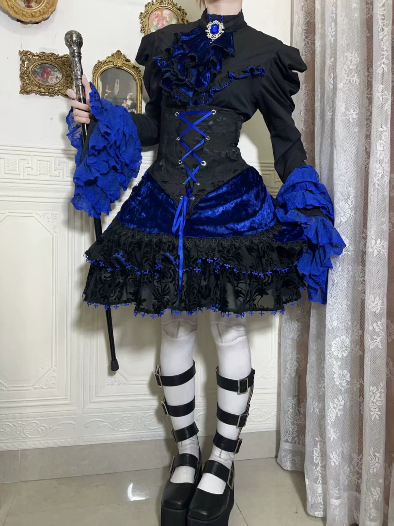 Twilight Hour - Gothic Lolita Hime-sleeve Blouse & Corset Skirt Set (L M S XL XS) 45373:845797