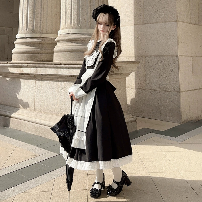 Hezi's Cat Haven~Black Cat Butler~Maid Lolita OP Dress Elegant Black and White Dress 40552:664686