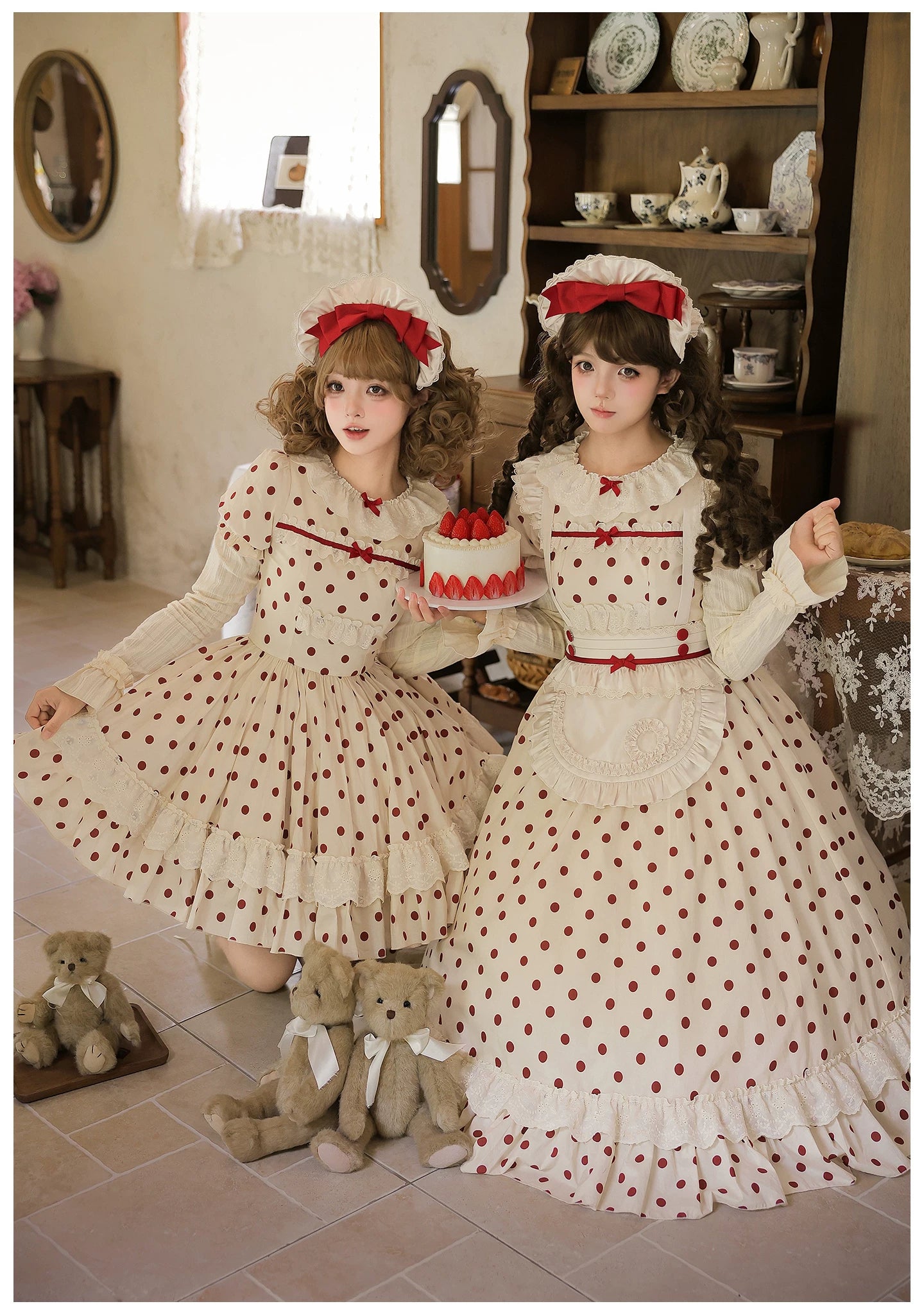 Polka Dot Lollipop - Cotton Old School Lolita Polka Dot OP Dress 45768:861533