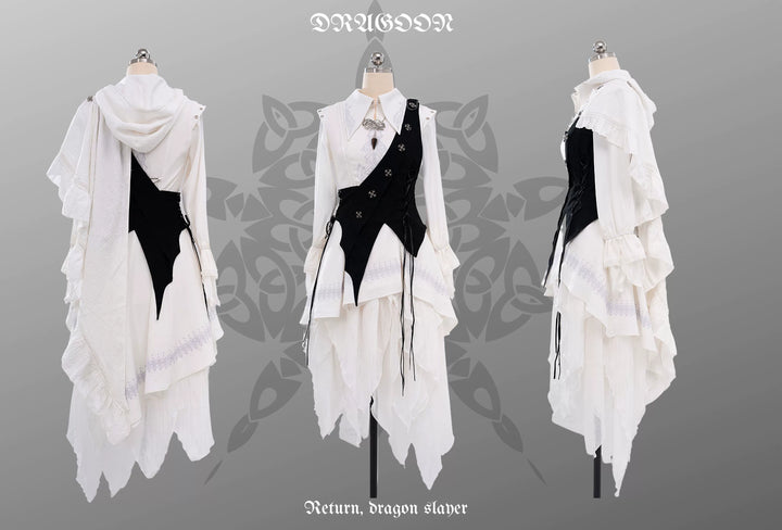 Wuyuzhe~Dragon Knight 2.0 Version~Western Fantasy Style Suit Gothic Shirt Vest Skirt free size white cape(with hood) only 