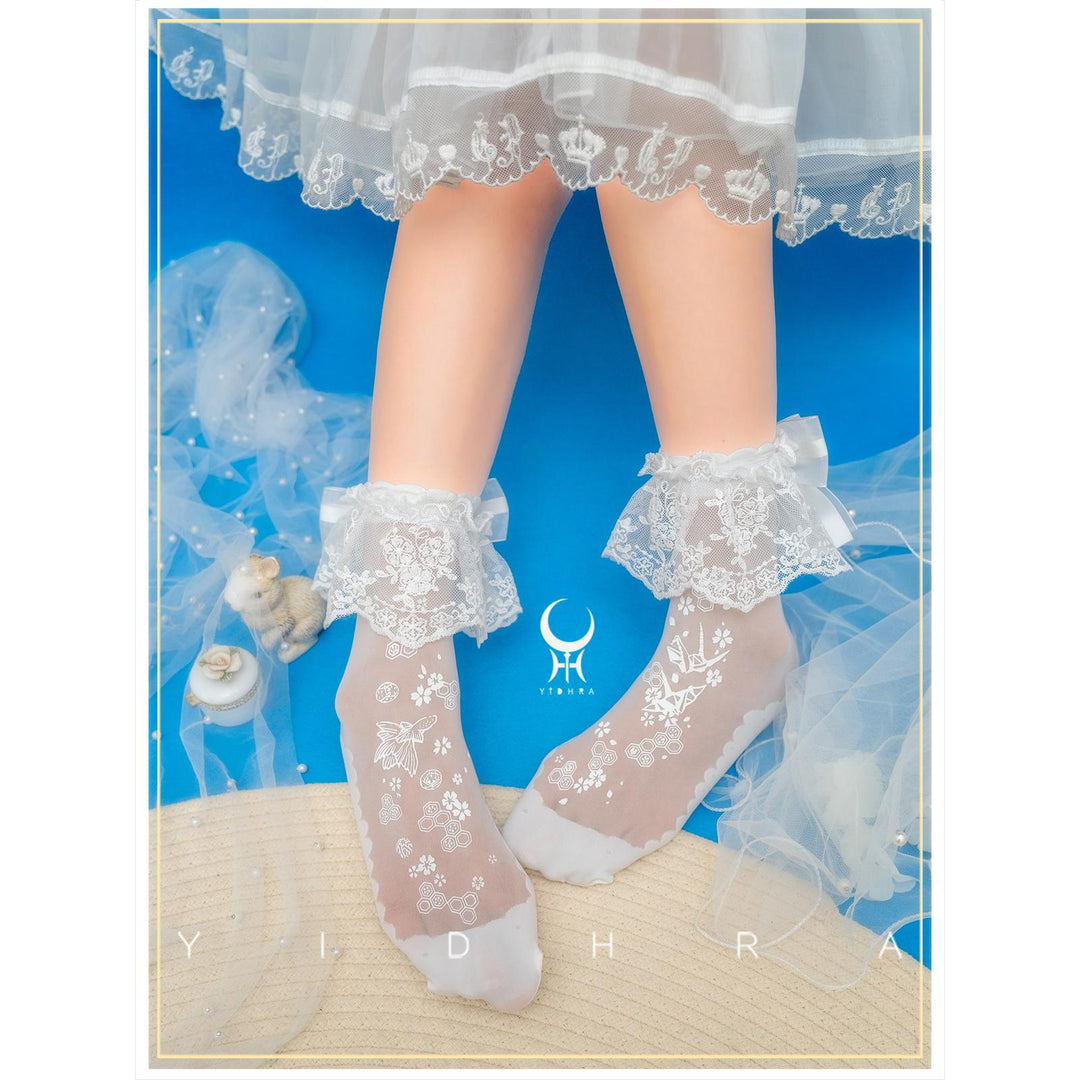 Yidhra~Origami Sakura~Lolita Short Socks with Detachable Ankle Bands