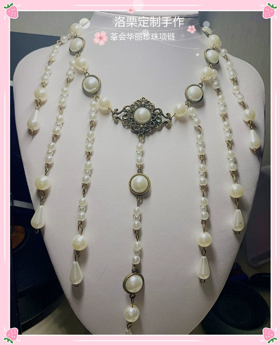 Luo Li~Wedding Lolita Necklace Multi-layer Pearl Pendant   