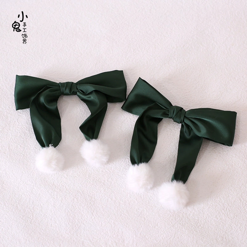Xiaogui~Sweet Lolita Bow Hair Clips Multicolors a pair of dark green hair clips  