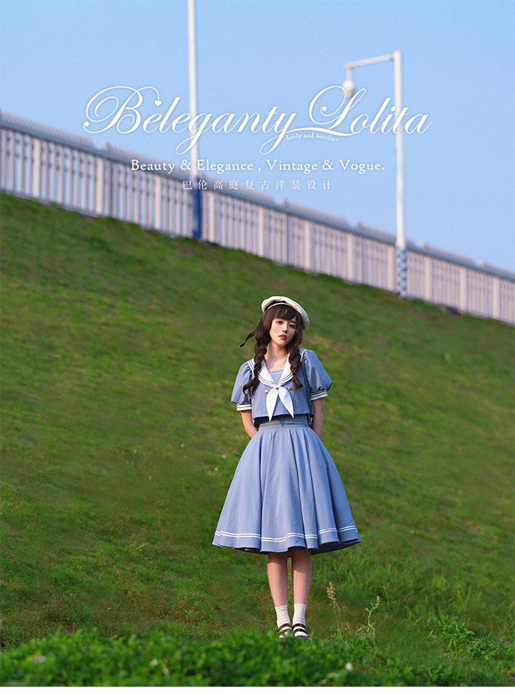 (Buyforme)Beleganty~Vintage Sailor Style Skirt Set Sea and Wind   