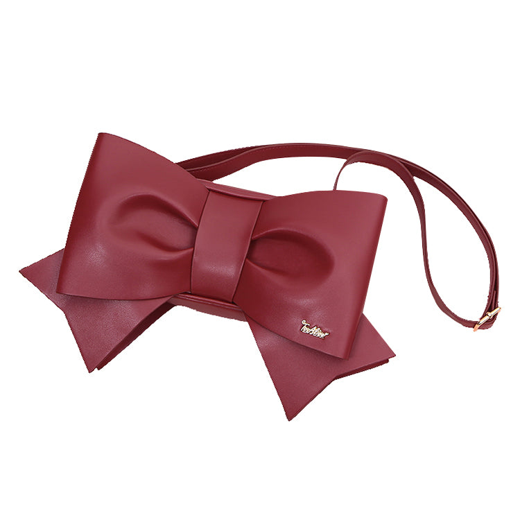 To Alice~Cute 3D Bow Lolita Bag Pearl Crossbody Handbag Burgundy  