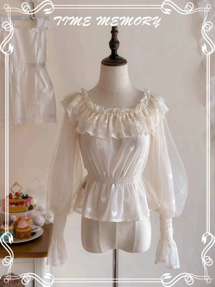 Time Memory~Layered Heart~Sheer Classic Shirt with Mutton Sleeves & Polka Dot 42821:757753