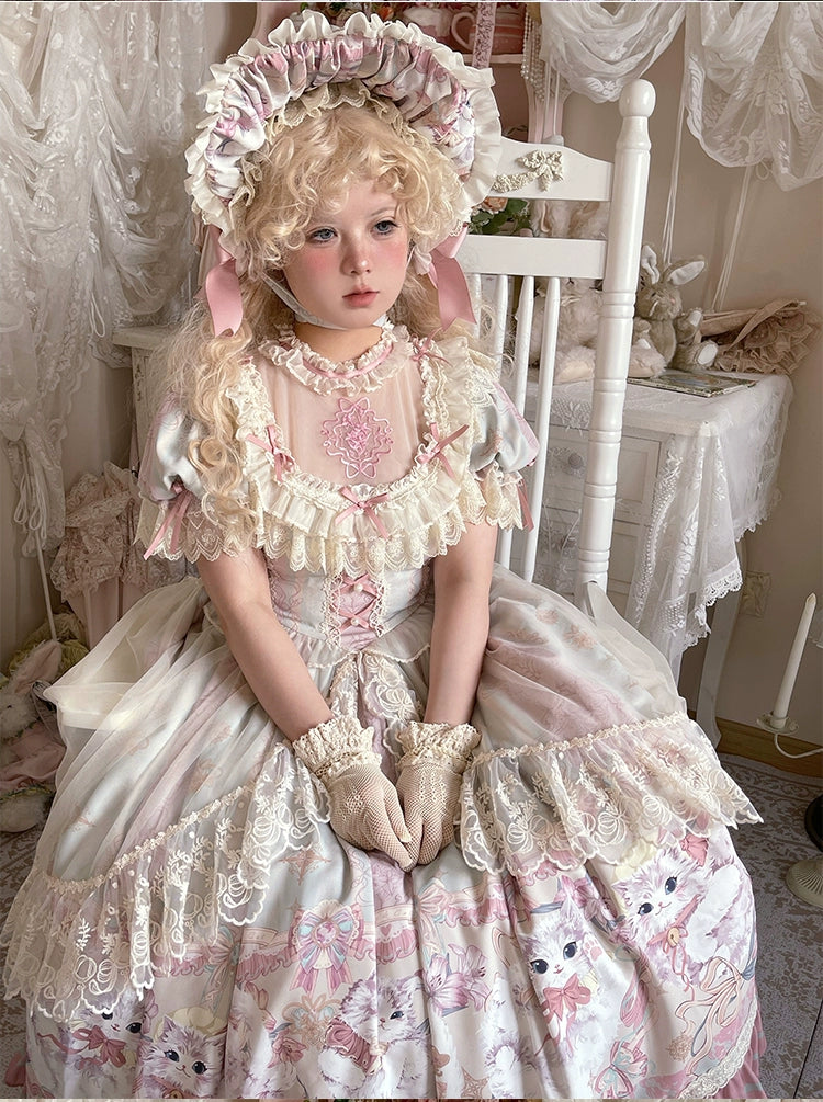 Bolero~Liliana Cat~Sweet Lolita Gorgeous OP Dress with Soft Lace & Organza