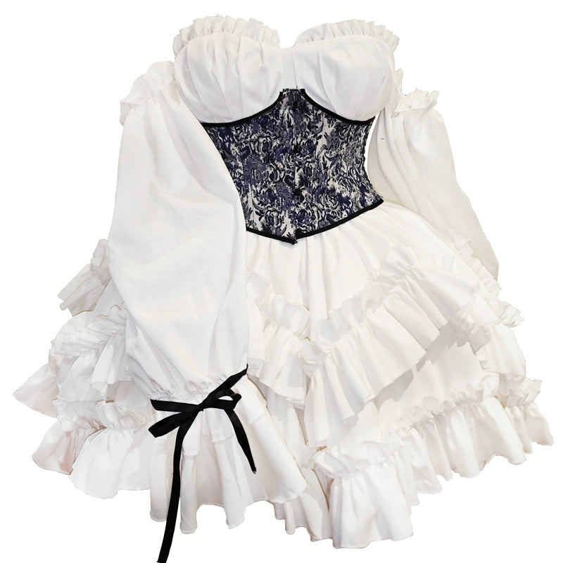 Rouroudream - Plus Size Lolita JSK Dress Set Corset Palace Lolita Princess Dress milky white XL