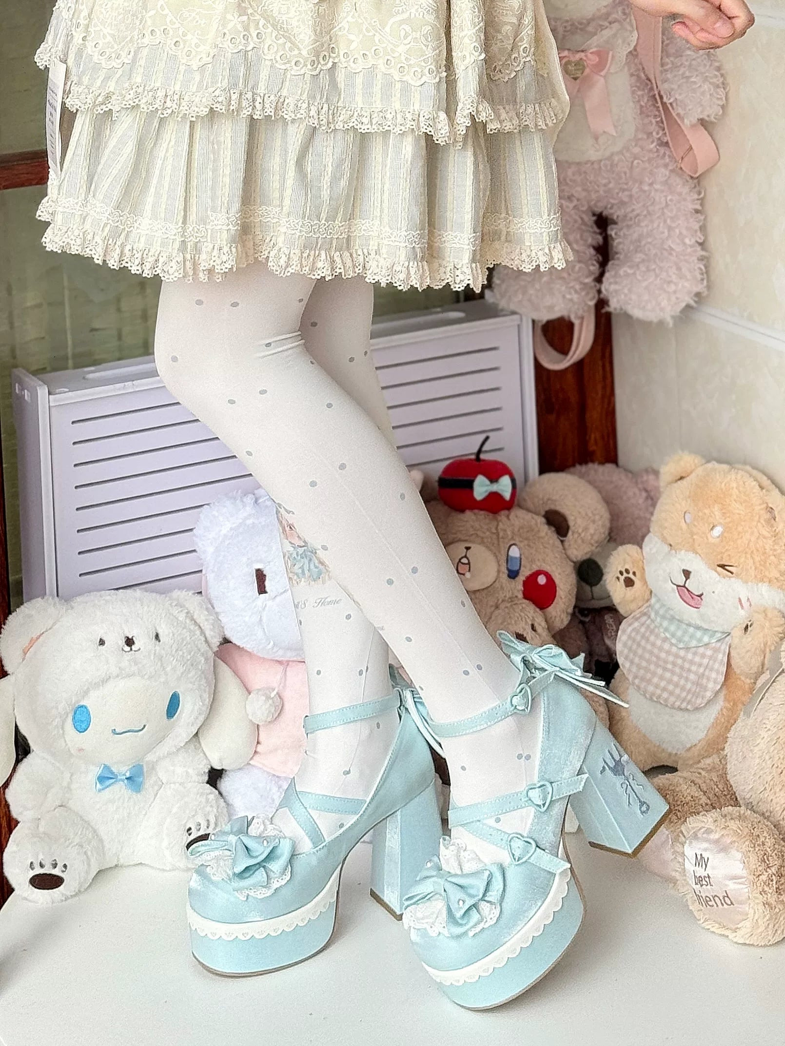 Tea Party Tale - Sweet Lolita Platform Heels, Bow Strap & Fork Embroidery 45905:867642