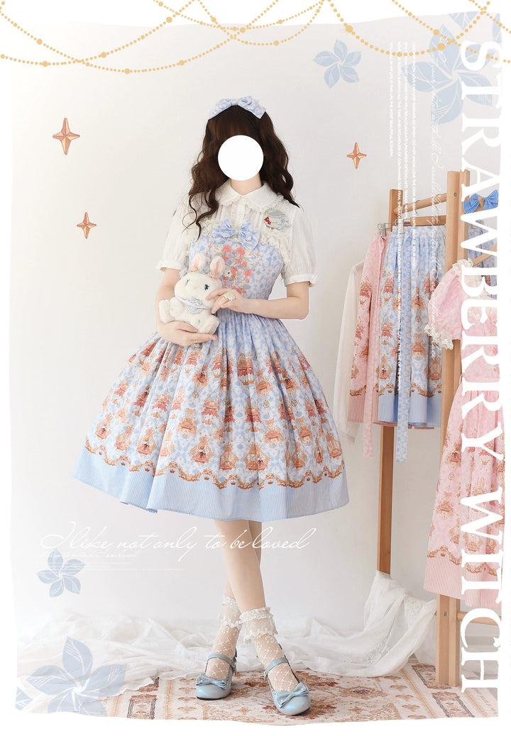 Strawberry Witch~Rose Garden Bunny~Daily Lolita Rose Bunny Printing OP JSK Dress Set