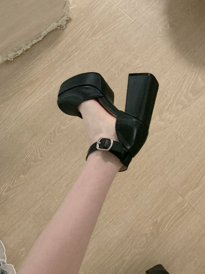 Bingo Lulu~Elegant Lolita Shoes Ballet Thick-Soled Mary Jane High Heels 34 Matte black 