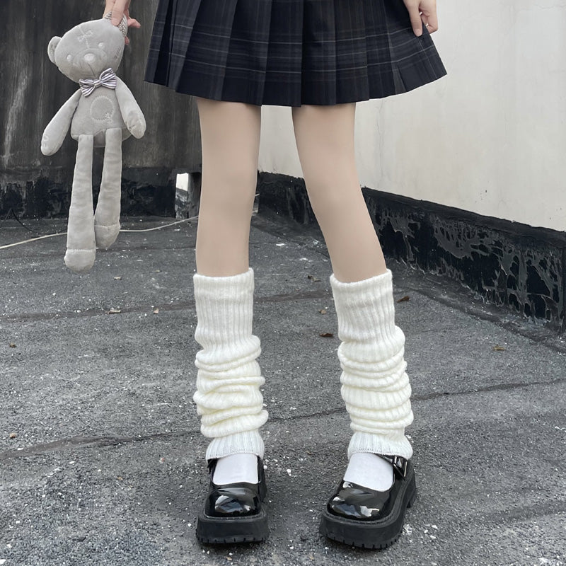 Hua Nai Cat - Winter Lolita Long Socks Knit Thigh-High Foot Covers One Size Milk white - 70cm