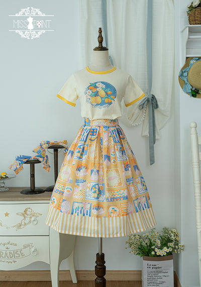 Miss Point~Daisy Lemon~Kawaii Lolita Lemon Print Skirt Customized XS yellow 