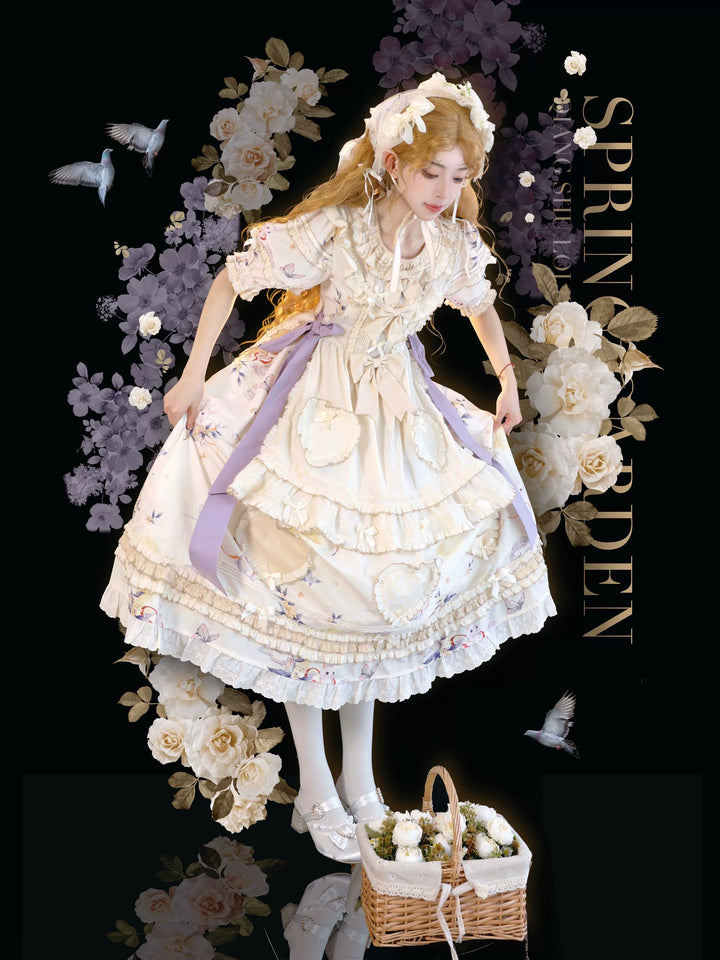 Uncle Wall Original~Bay Rabbit's Tale~Sweet Lolita OP Dress Floral Print   