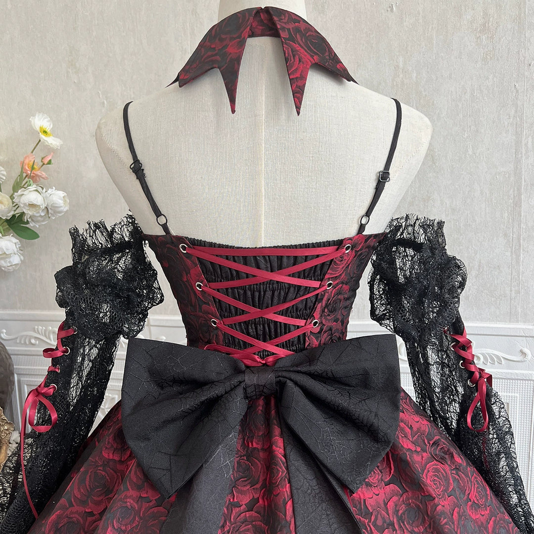 Cornfield Lolita~Rose Blood~Black Red Gothic Lolita JSK Jacquard Court Dress 40688:673020