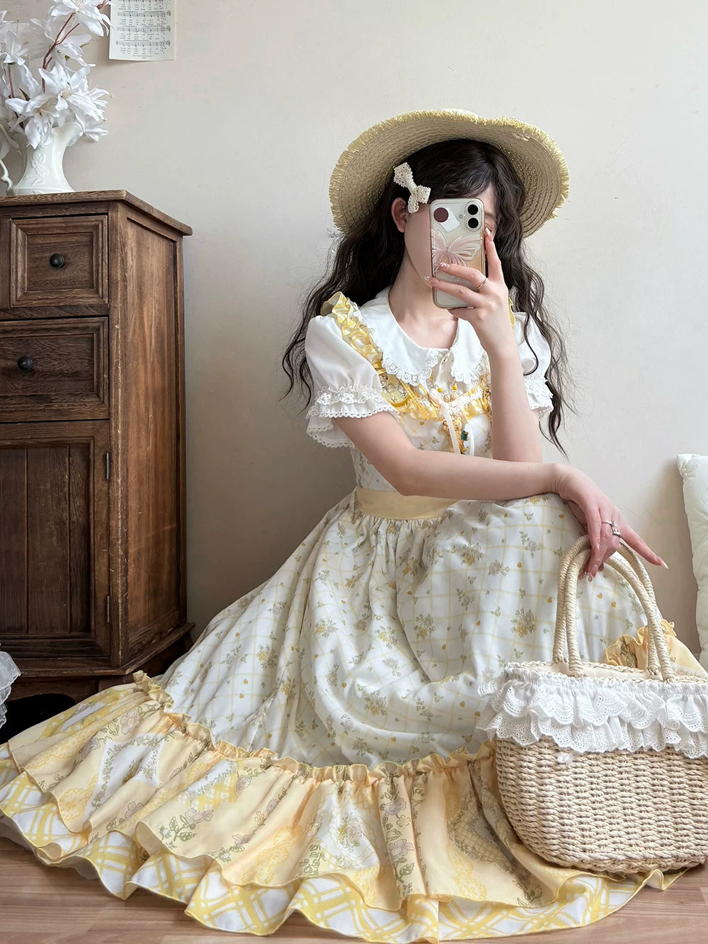 Patchwork Garden 2.0 - Classic Lolita Floral Print JSK Dress, Side Pockets