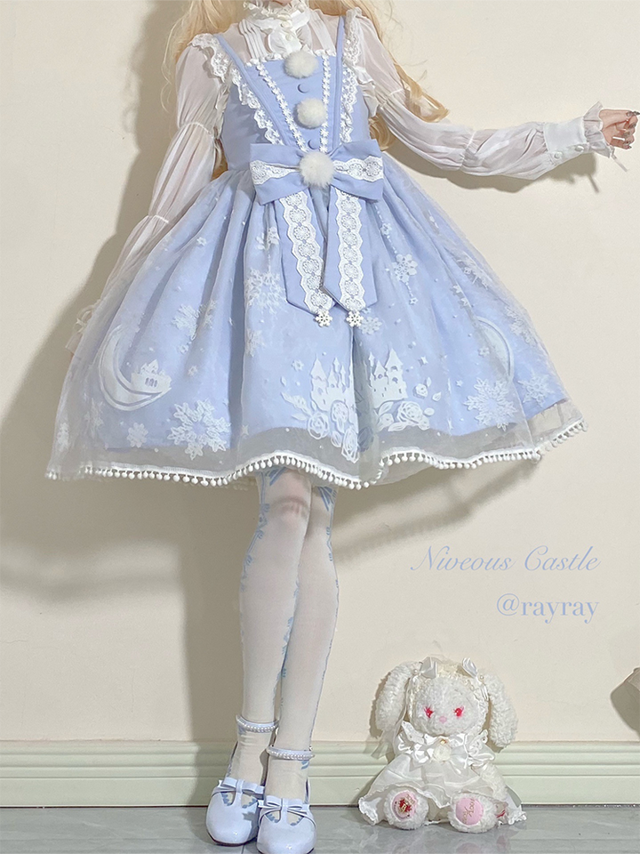 To Alice~Snow Moon Castle~Sweet Lolita Jumper Dress Set Christmas Plush Cape   