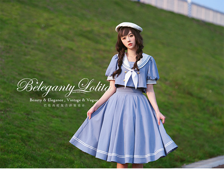 (Buyforme)Beleganty~Vintage Sailor Style Skirt Set Sea and Wind   