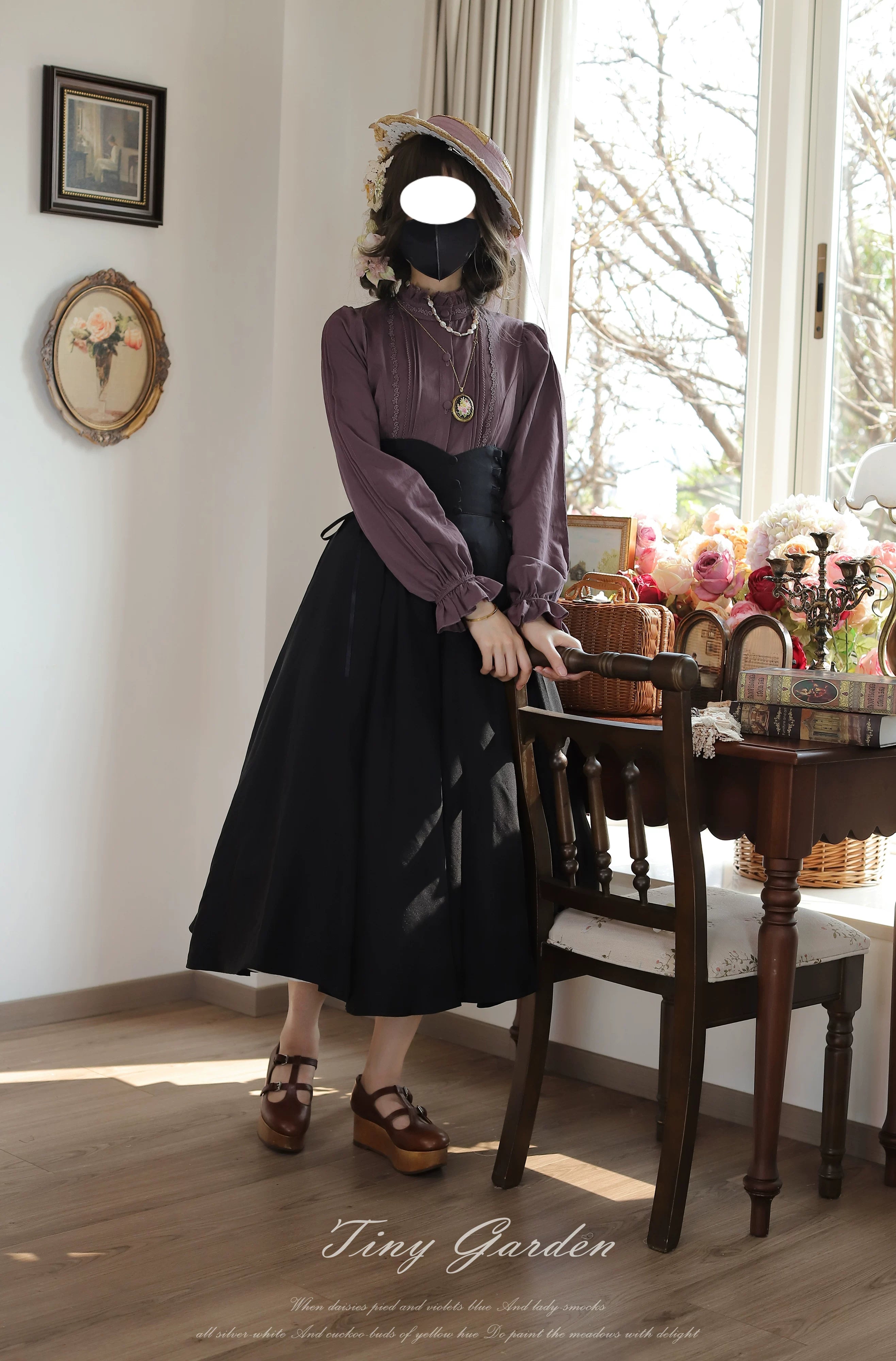 Moring Mist and Letter - Classic Lolita Long Sleeve Shirt, Stand Collar