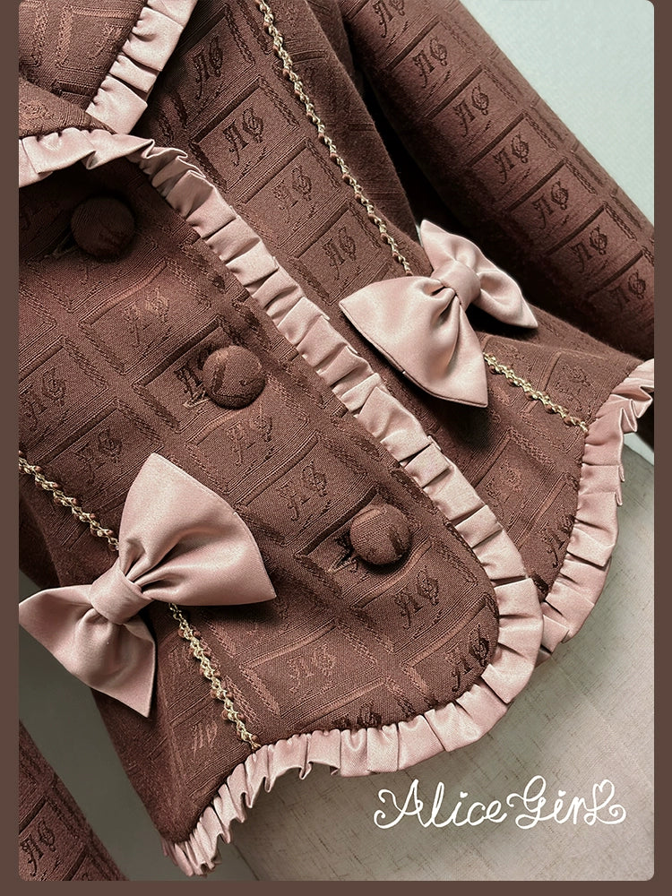 Alice Girl - Bear Chocolate Slab - Classic Lolita Slim Fit Jacket Coat, Lapel Collar 44310:803990