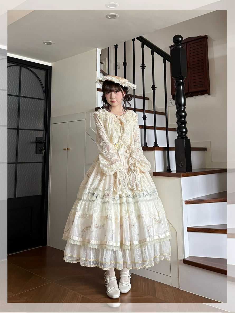 Daisy Poetry - Classic Lolita Lace JSK & OP Dress, Daisy Print and Embroidery 45825:864041
