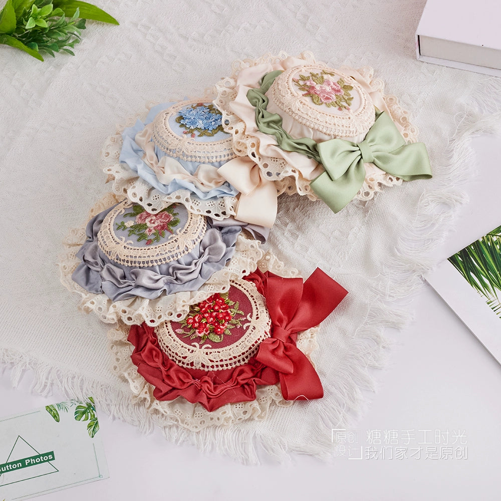 Sugar Time - Sweet Lolita Top Hat, Floral Embroidery