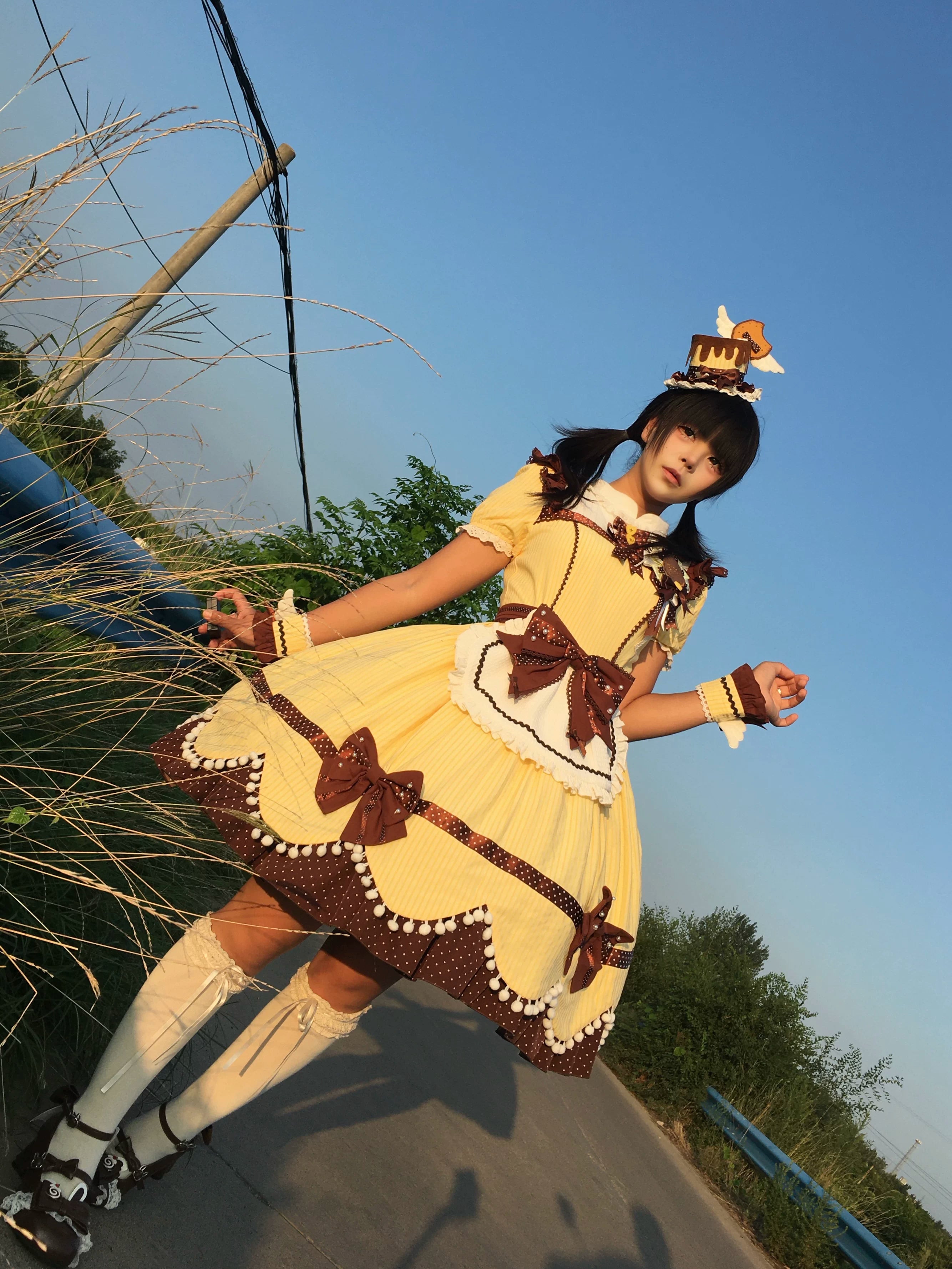 Biscuit Tata - Doll-like Sweet Lolita Dress, Detachable Chocolate Bows 45852:865140