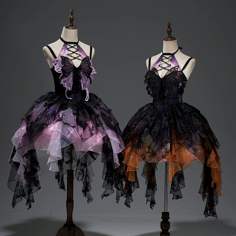 Urtto - Dead Leaf Butterfly - Chiffon Gothic Lolita JSK, Irregular Tiered Skirt (L M S XL) 44352:804250