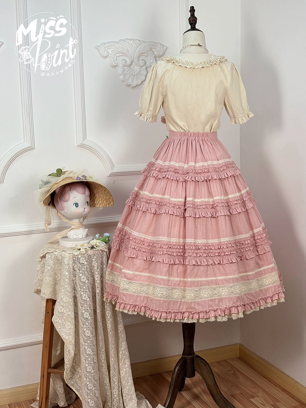 Miss Point~Cat Rose Tea~Elegant Lolita SK Pure Cotton Open-front Skirt 42142:728320