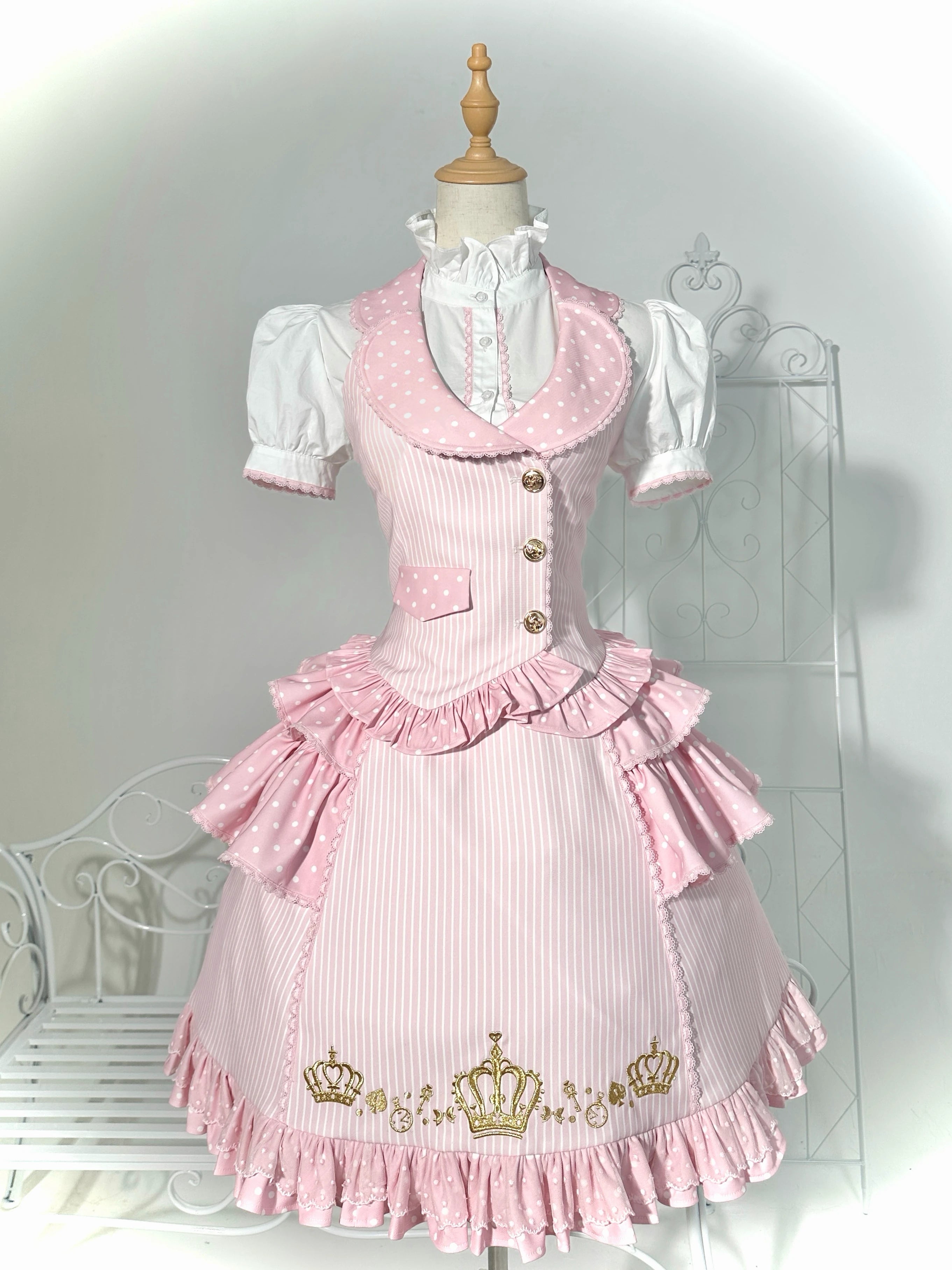 New Century Princess - Pink and Gold Old School Lolita Skirt & Vest Set 45861:866053