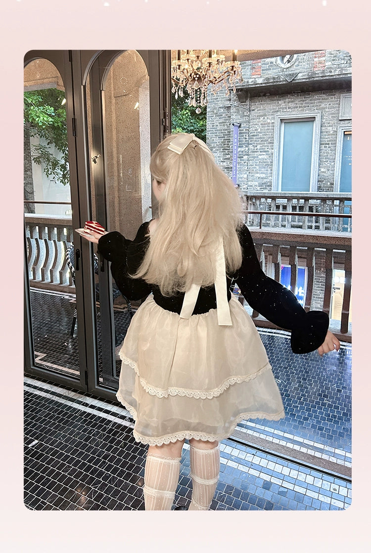 Yingtang - Plus Size Lolita Dress Velvet Long Sleeve