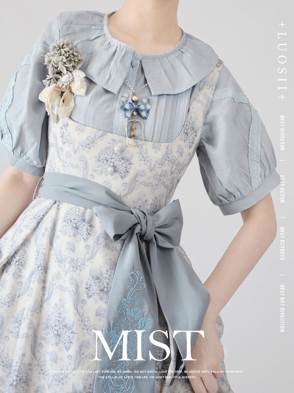 MIST~Spring Retro~Cotton Kawaii Lolita Shirt with Ruffled Neck and Lace Detail