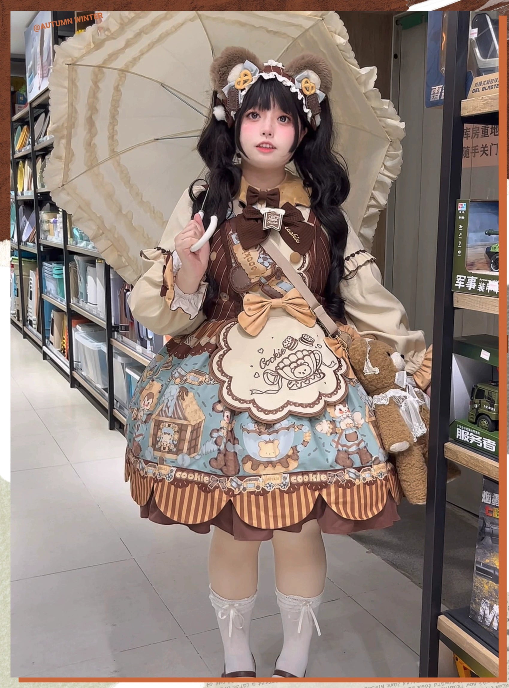 Star Fantasy - Bear Cookies - Kawaii Bear Printed Vintage Lolita Dress 43817:786428