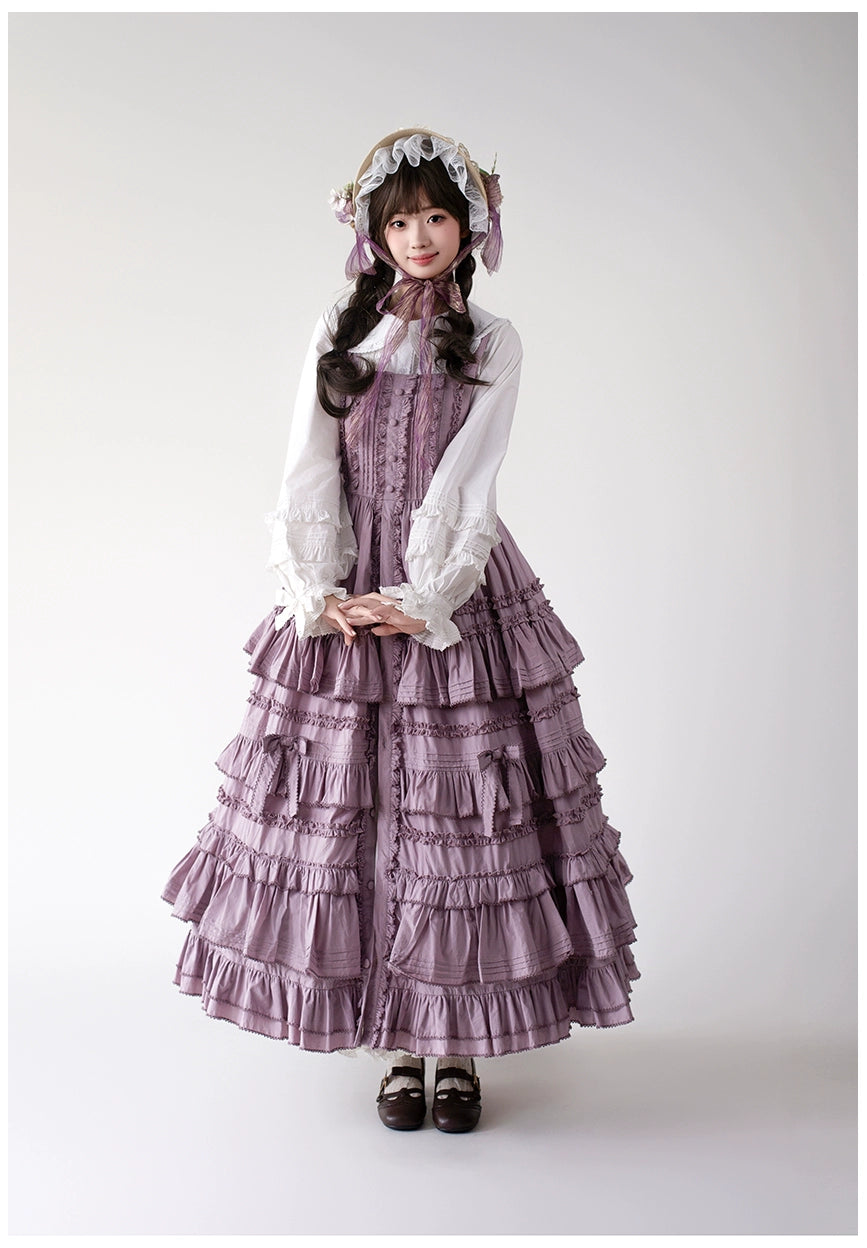 Mumu~Little Lilac~Country Lolita Cotton Jumper Dress Open-Front Lolita Dress 40612:668878