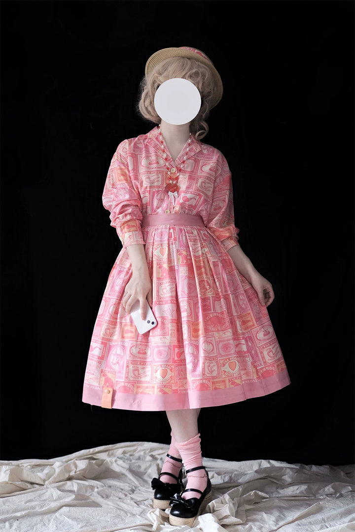 Miss Cube - Antique Label - Retro Lolita Skirt American Half Skirt Customized Antique Print