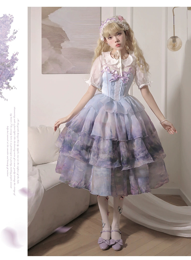 Urtto~Swan Lake~Sweet Lolita JSK Dress Tiered Oil Painting Dress