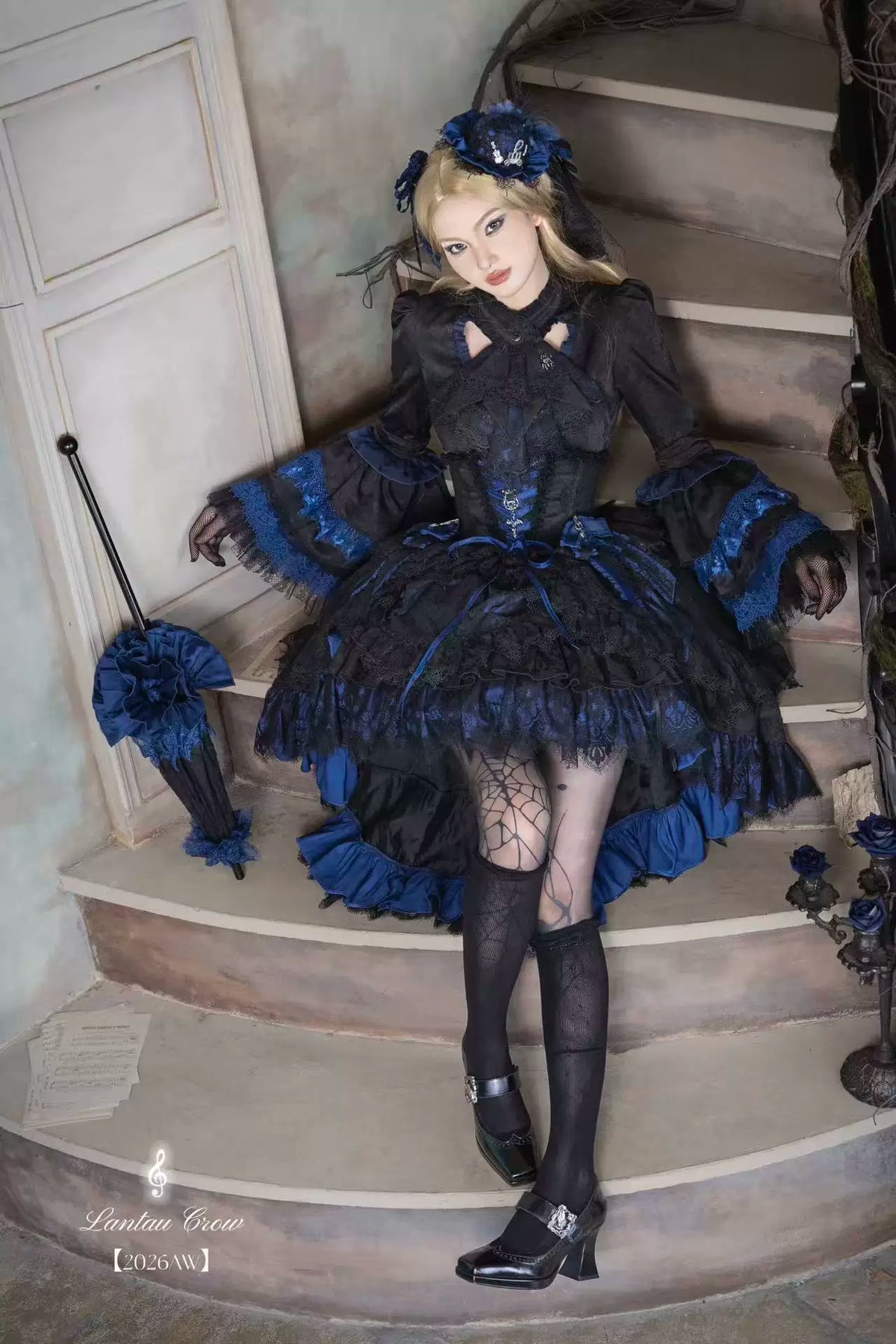 Requiem - Gothic Lolita Blouse & Skirt Set, Jacquard with Satin Lace 45969:869867